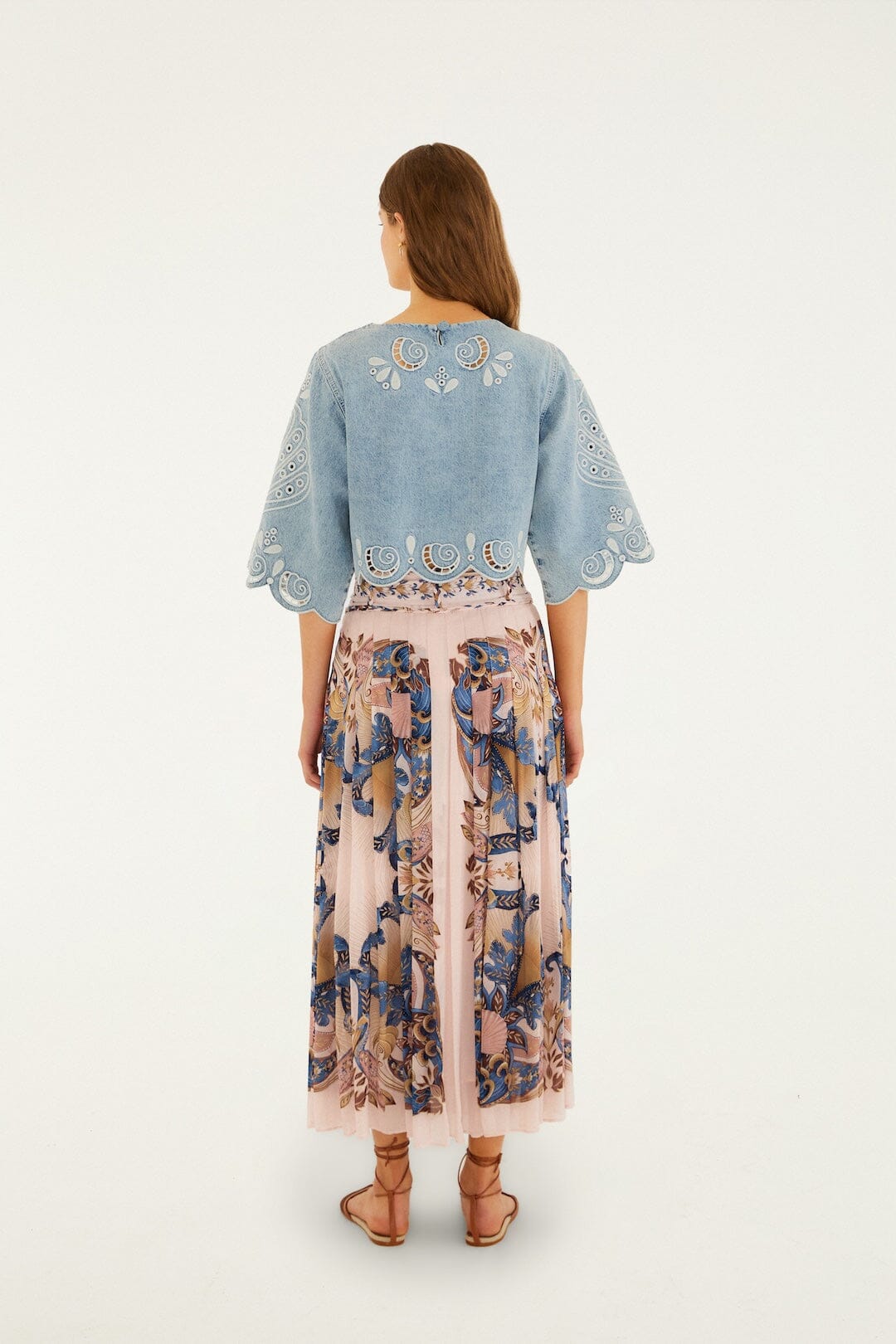 Soft Pink Sea Garden Scarf Pleated Maxi Skirt