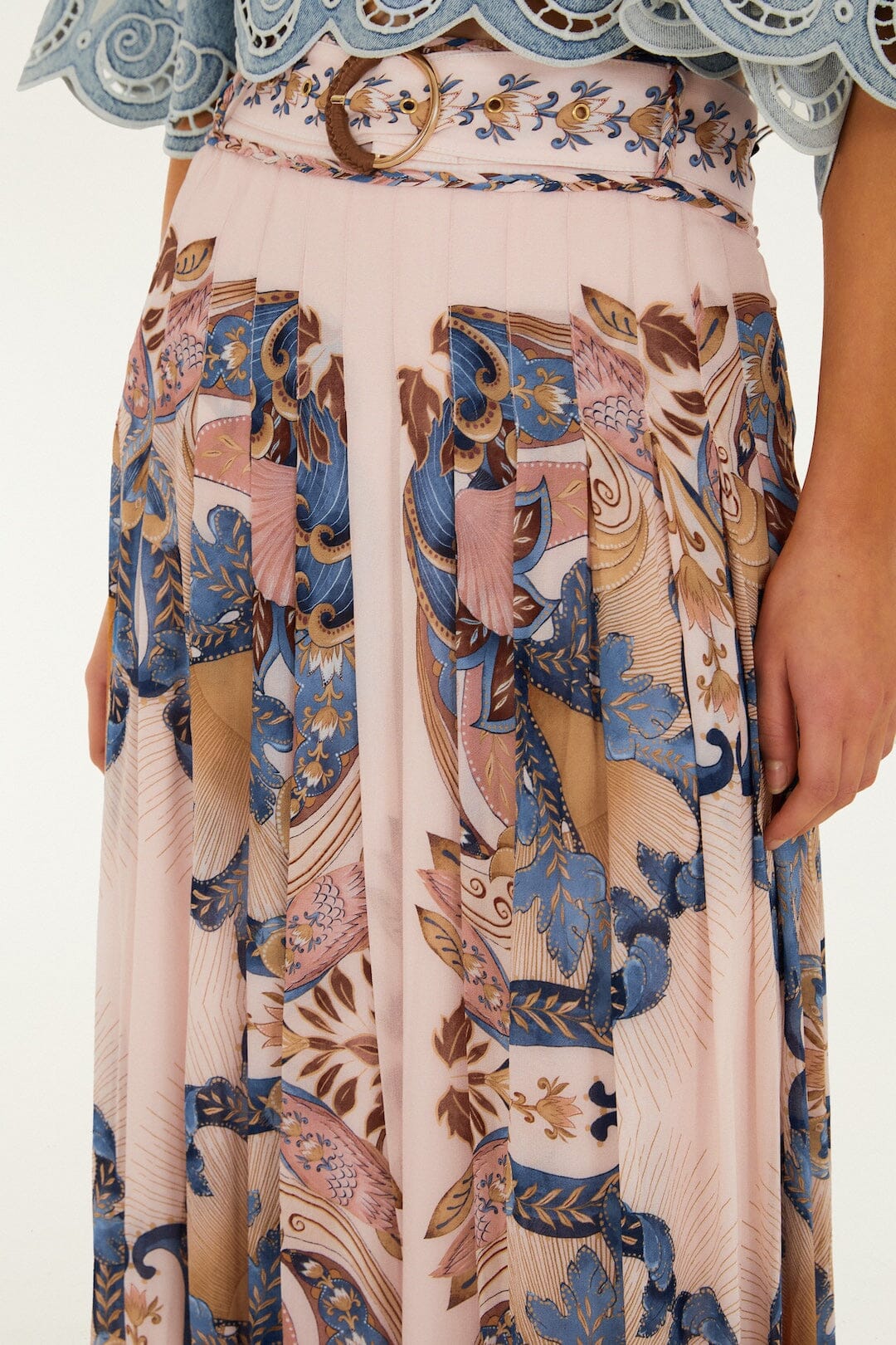 Soft Pink Sea Garden Scarf Pleated Maxi Skirt
