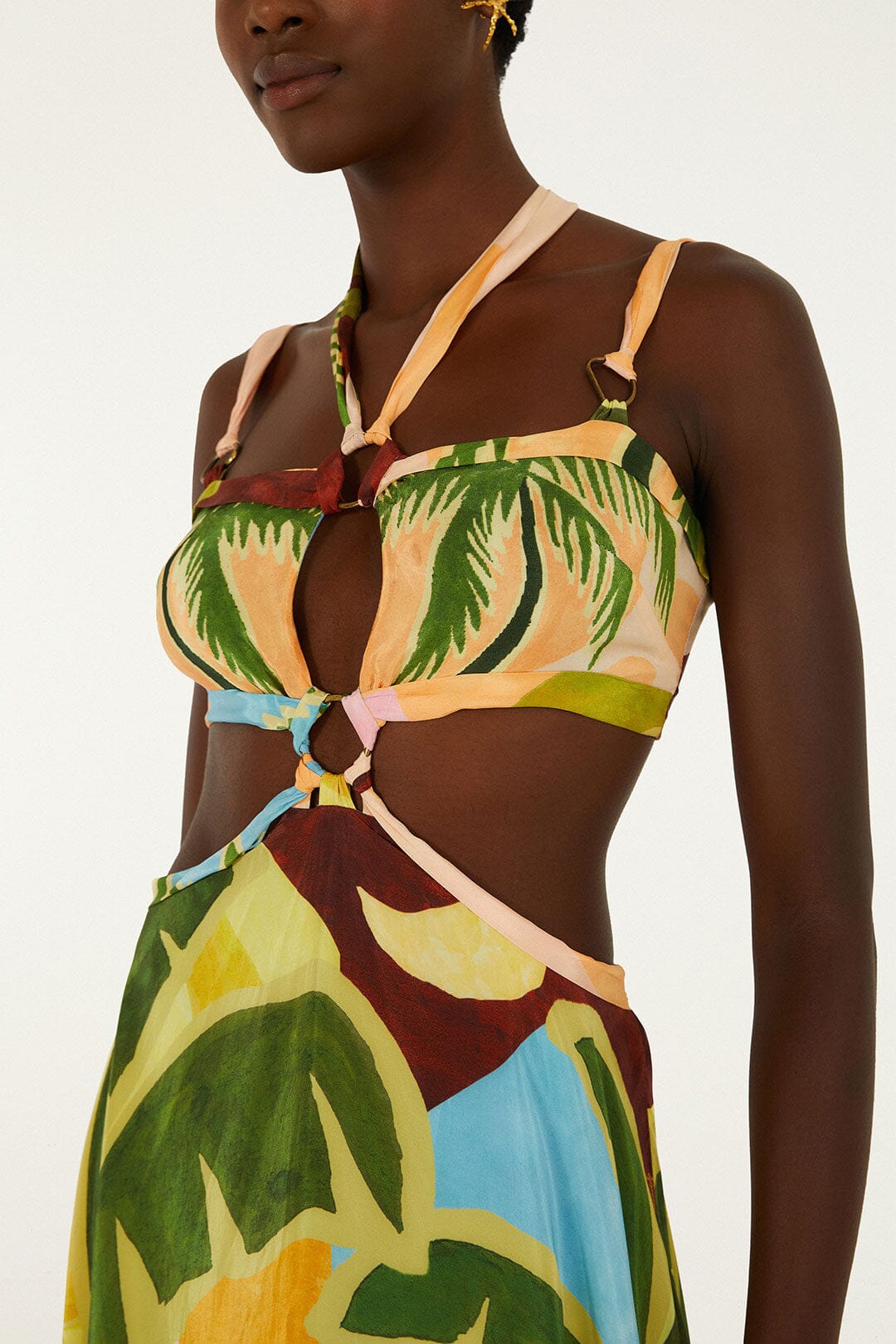 FARM Rio Multicolor Tropical Painting Cut-Out Buckles Maxi Dress, Tropical Painting Multicolor / XL FARM Rio Multicolor Tropical Painting Cut-Out Buckles Maxi Dress, Tropical Painting Multicolor / XL