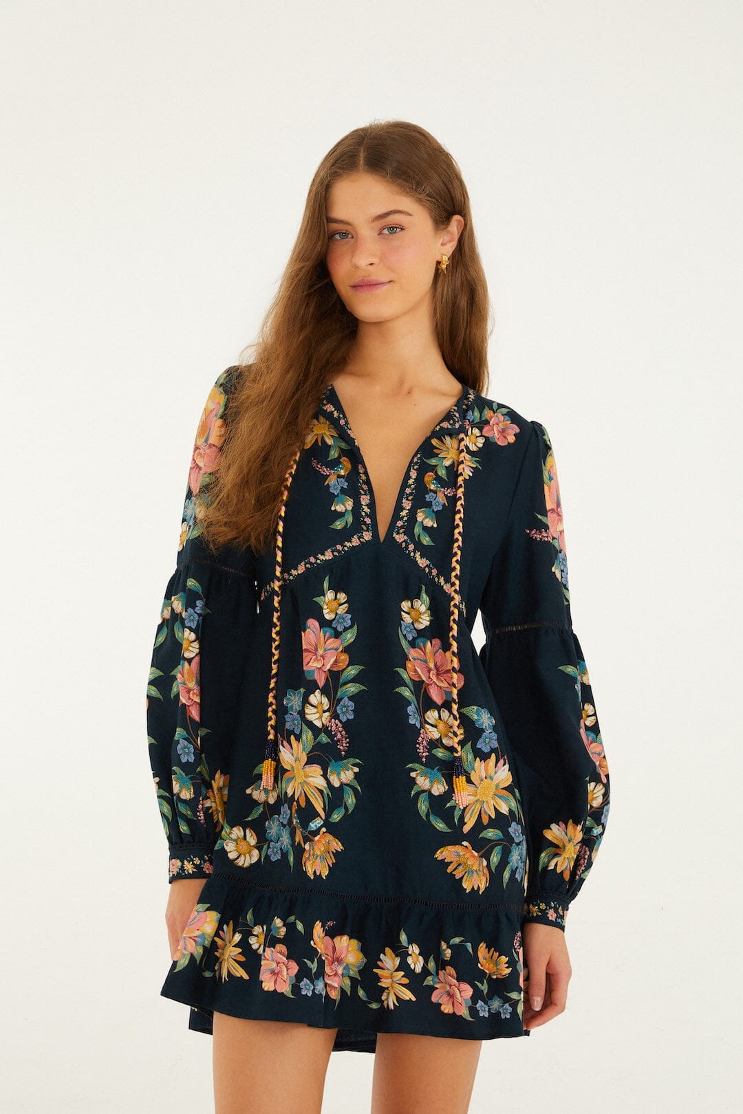 Dark Blue Maira Floral Lenzing Ecovero Euroflax Mini Dress