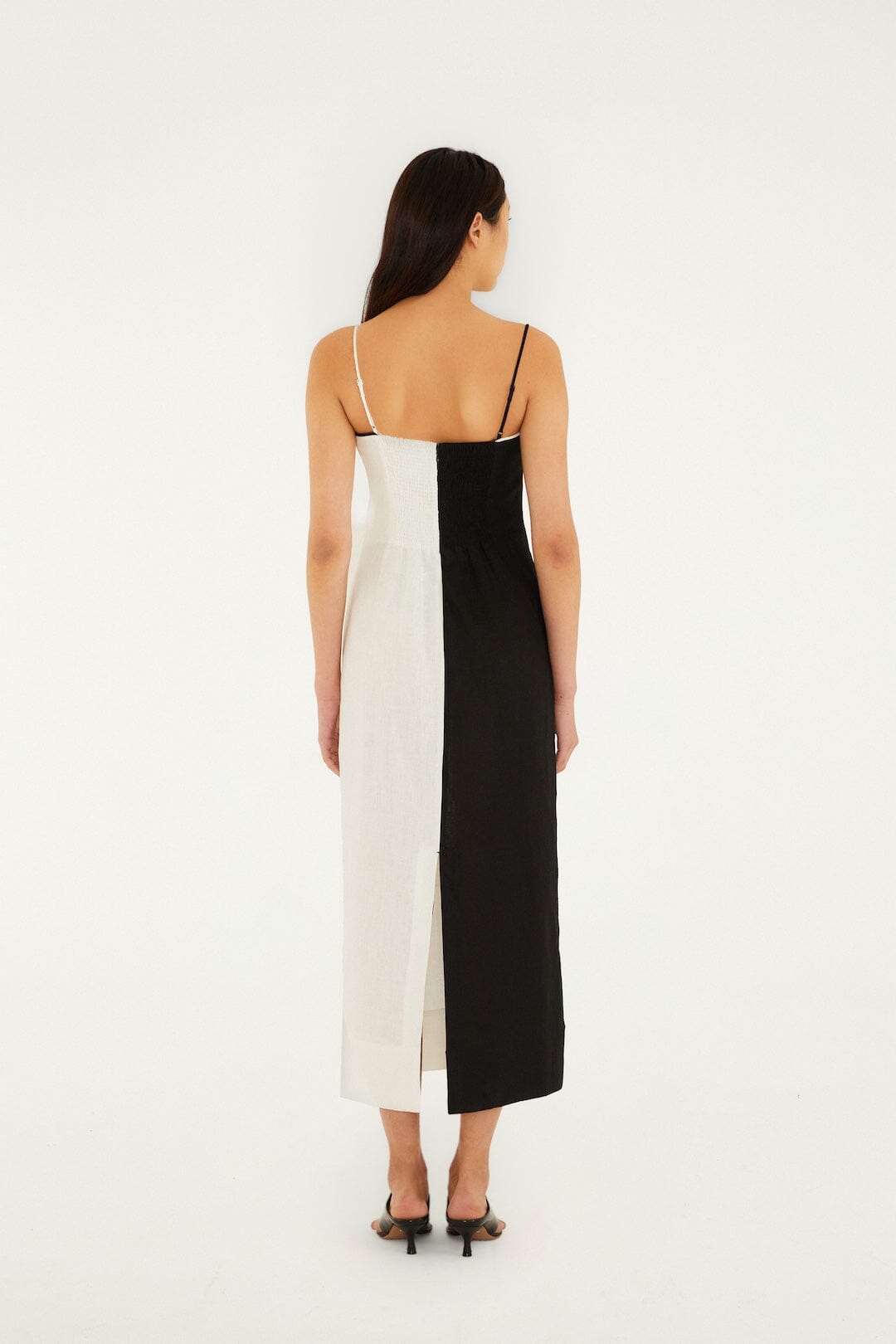Black And White Embroidered Toucan Euroflax Premium Linen Sleeveless Maxi Dress
