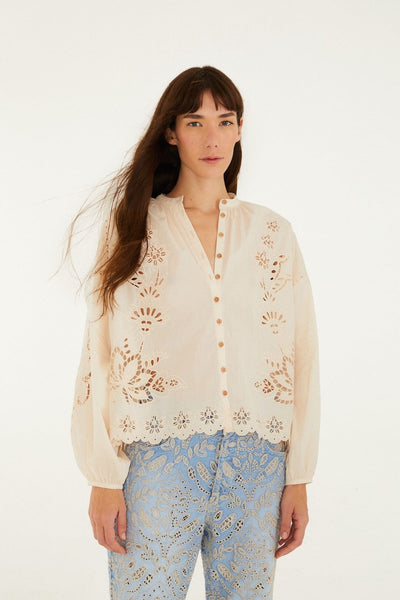 21SS新作　Rito BIG SLEEVE BLOUSE  リト Denim Richelieu Kimono Sleeves Cropped Blouse | FARM Rio