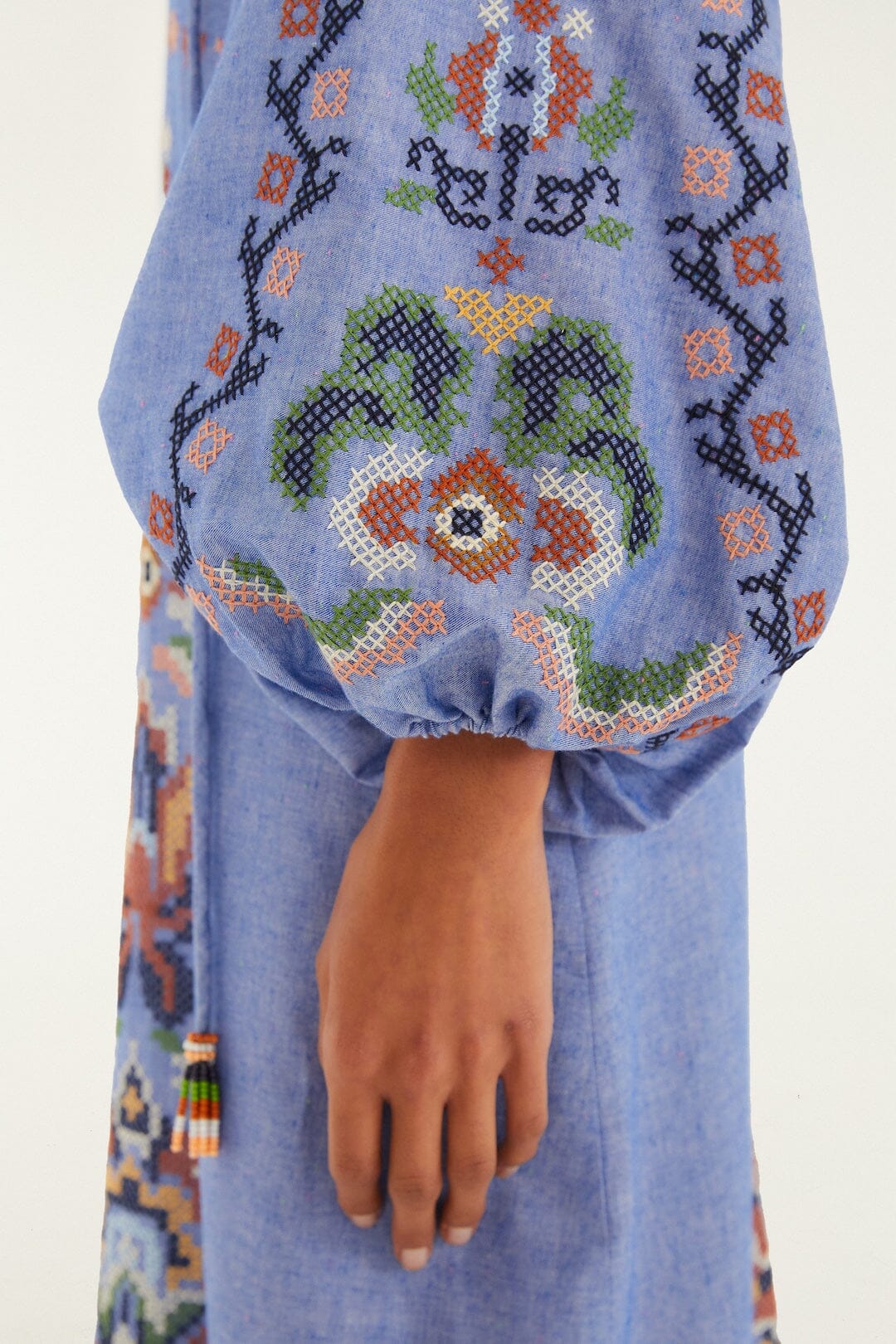 Blue Garden Tapestry Embroidered Long Sleeve Midi Dress | FARM Rio Blue Garden Tapestry Embroidered Long Sleeve Midi Dress | FARM Rio