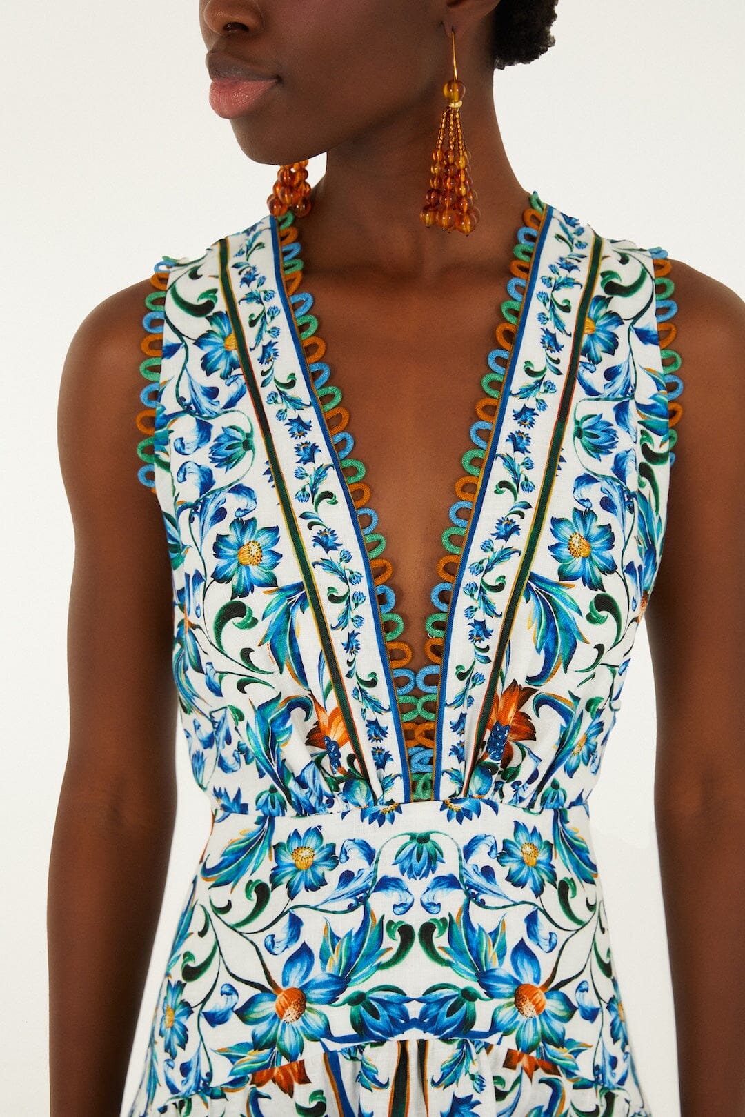FARM Rio Flora Tile Off-White Midi Dress XS FARM Rio Flora Tile Off-White Midi Dress XS