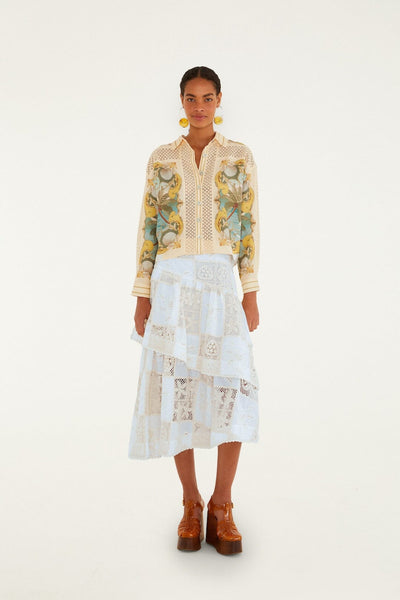 Off-White Scarf Eyelet Layered Maxi Skirt | FARM Rio