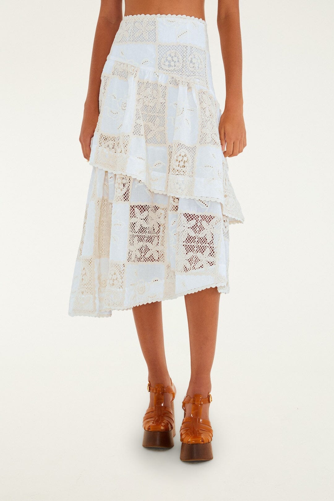 Off-White Scarf Eyelet Layered Maxi Skirt | FARM Rio