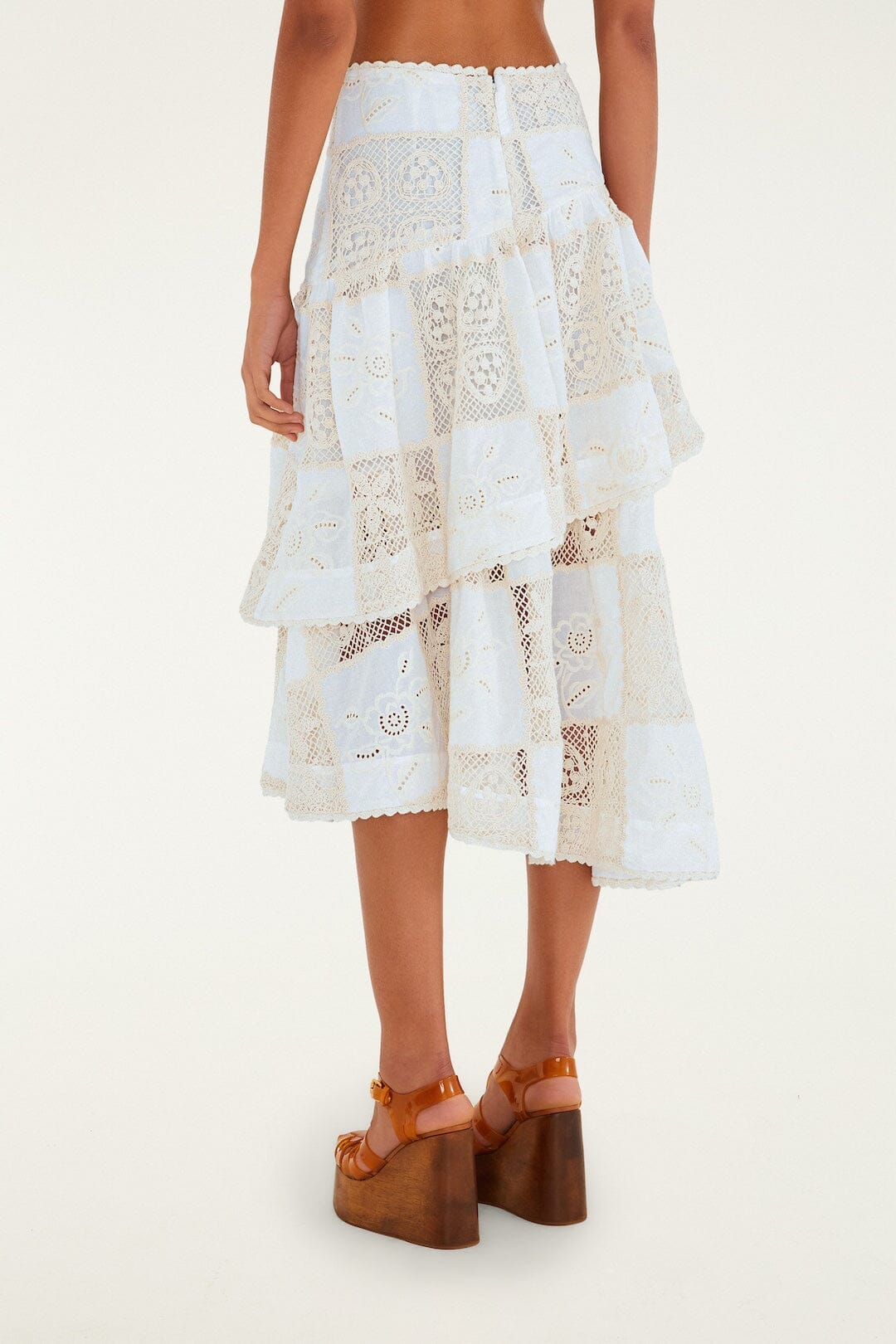 Off-White Scarf Eyelet Layered Maxi Skirt | FARM Rio
