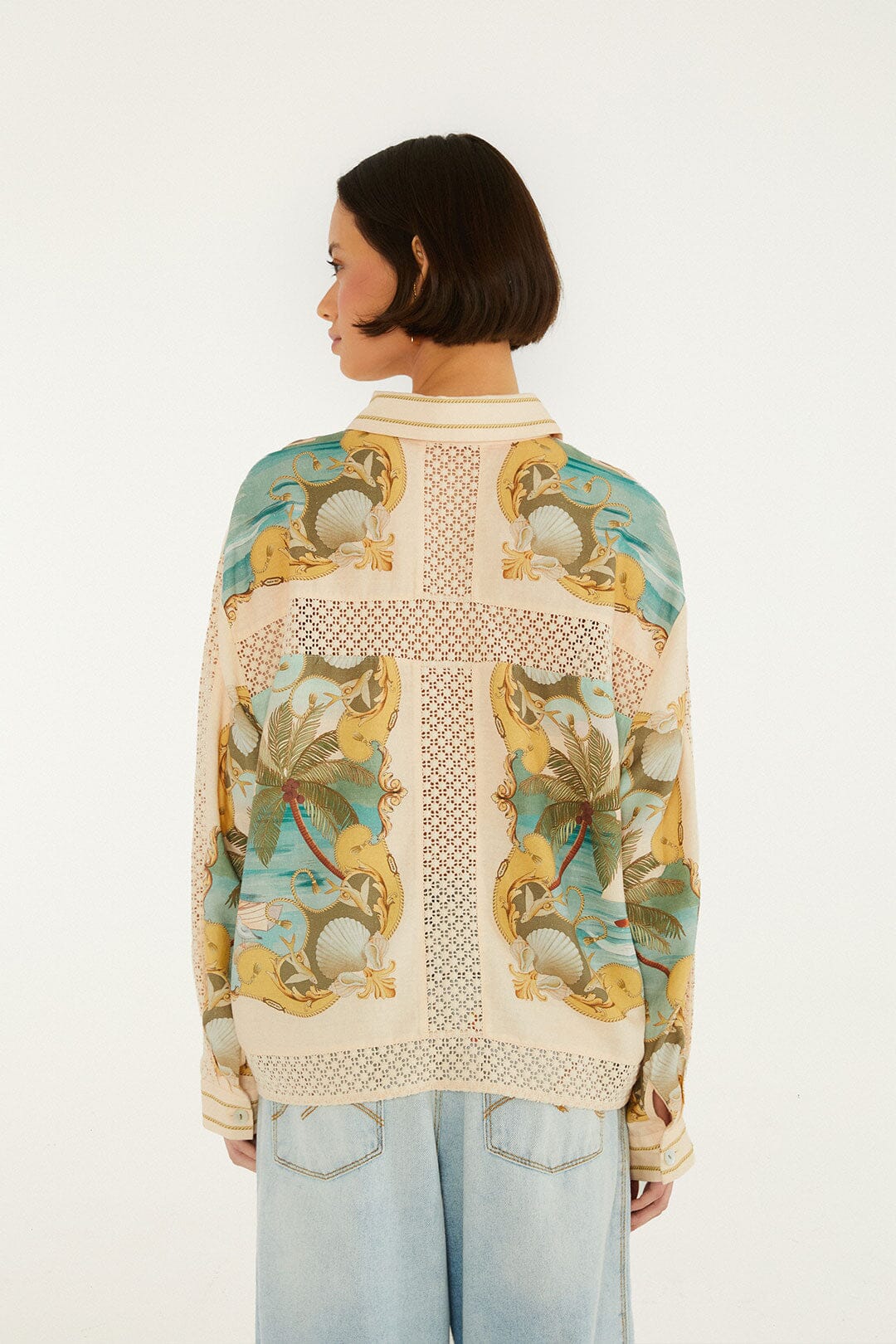 Sand Royal Sea Crochet Lenzing™ Ecovero™ Euroflax™ Shirt | FARM Rio