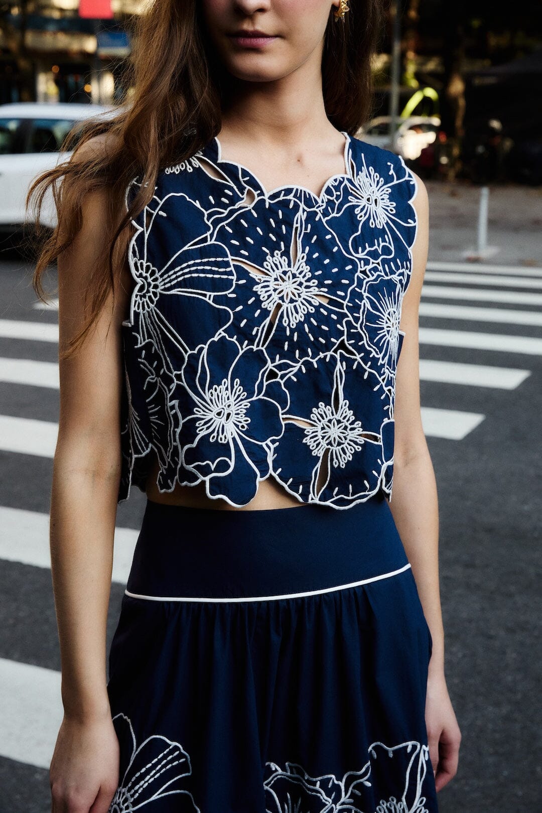 Blue Flowers Richelieu Organic Cotton Crop Top