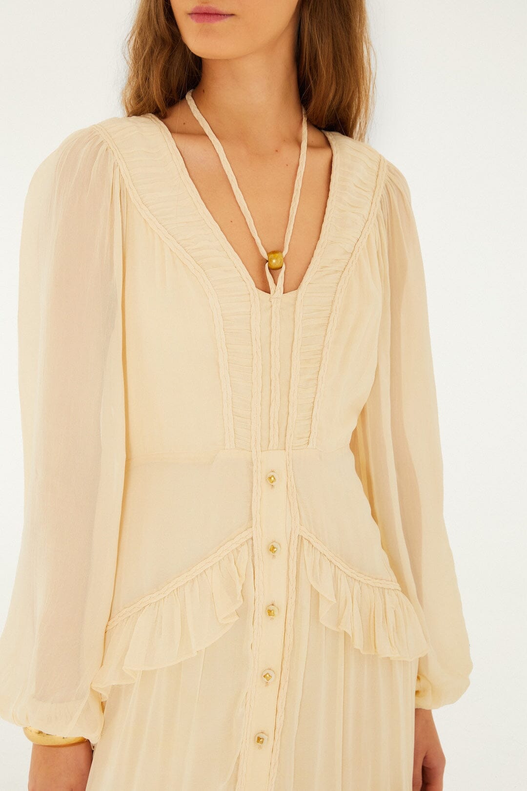 Butter Yellow Ruffled Buttoned Maxi Dress | FARM Rio Butter Yellow Ruffled Buttoned Maxi Dress | FARM Rio