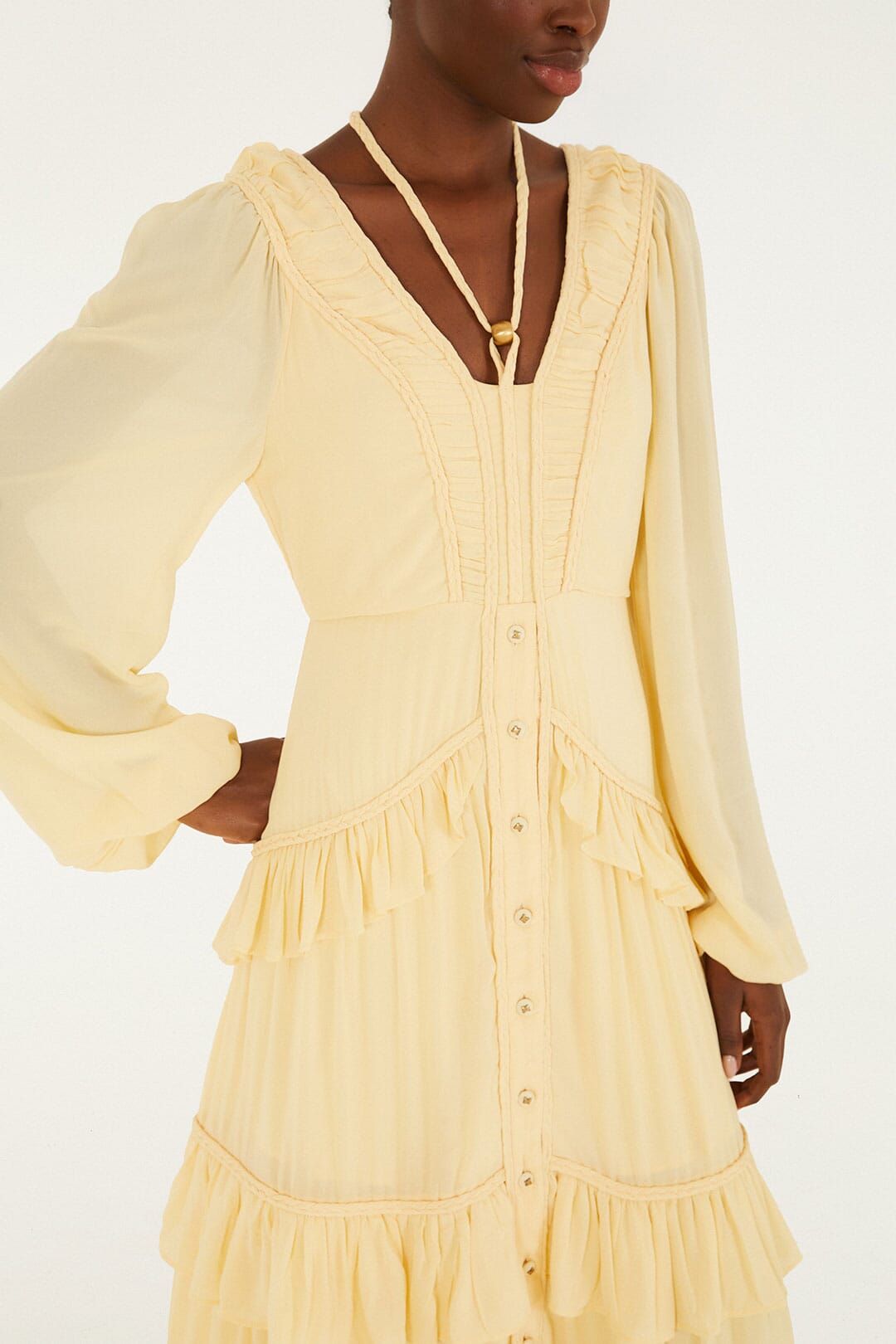 Butter Yellow Ruffled Buttoned Maxi Dress Butter Yellow Ruffled Buttoned Maxi Dress