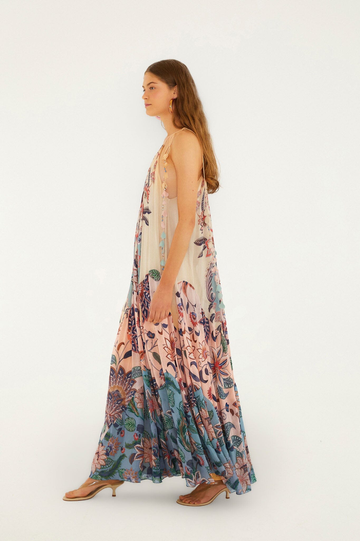 Multicolor Boho Floral Delhi Pleated Maxi Dress