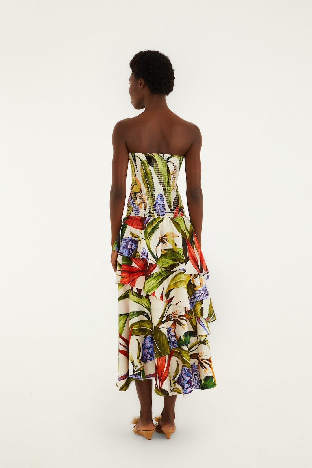 strapless flowy dress Farm Rio Sand Florart Strapless Maxi Dress, Florart Sand / M