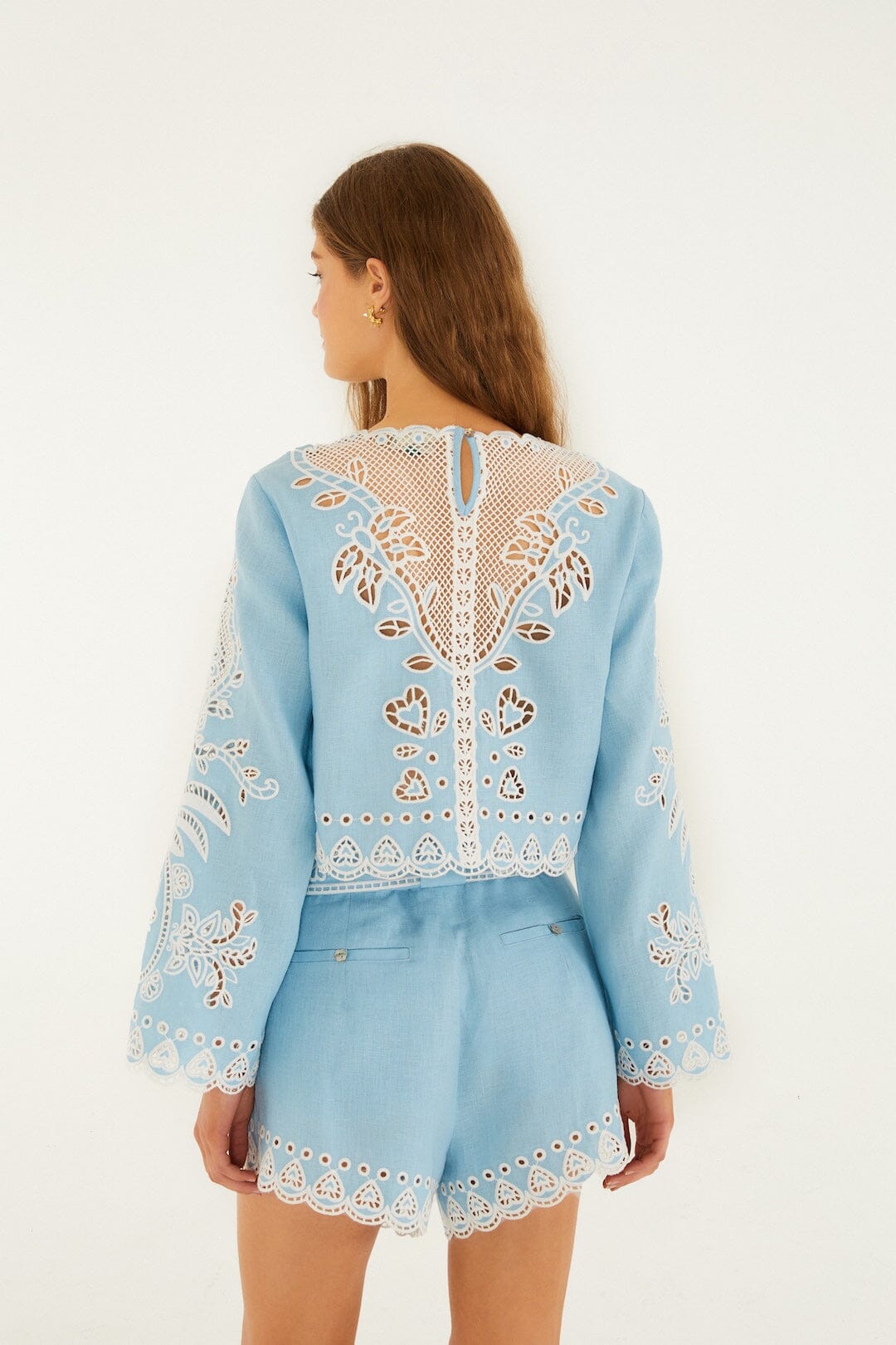 Light Blue Romantic Richelieu Euroflax Premium Linen Shorts