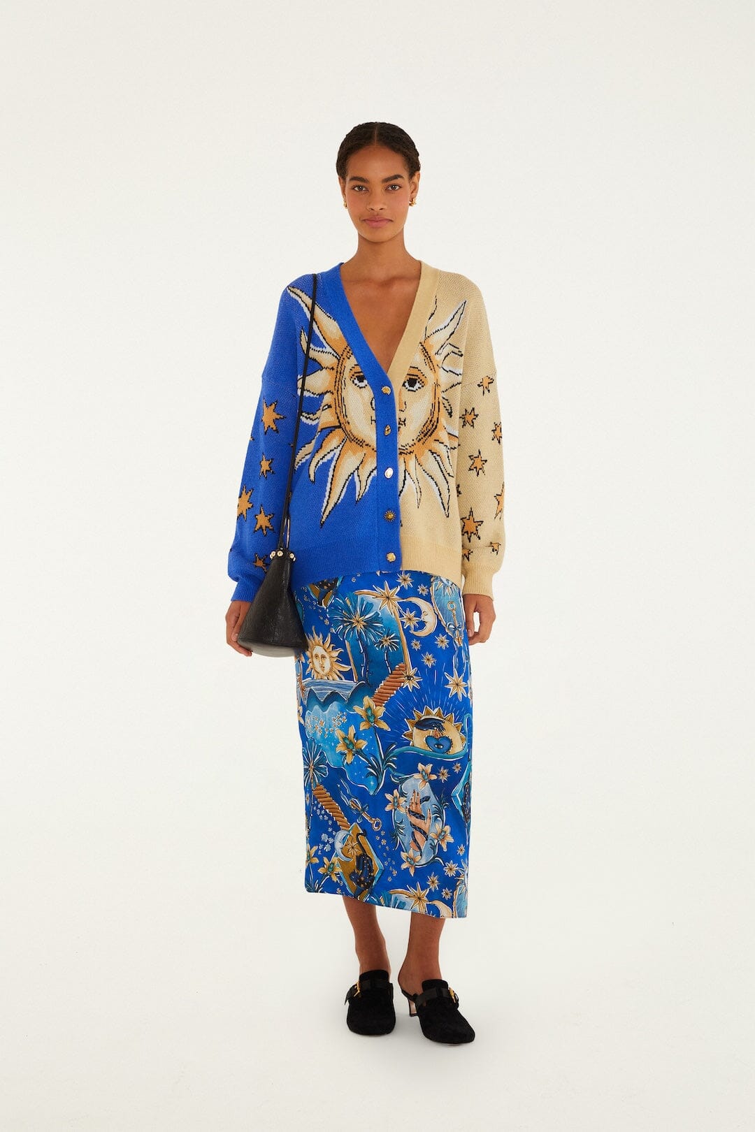 Mixed Mystical Sun Buttoned Knit Cardigan