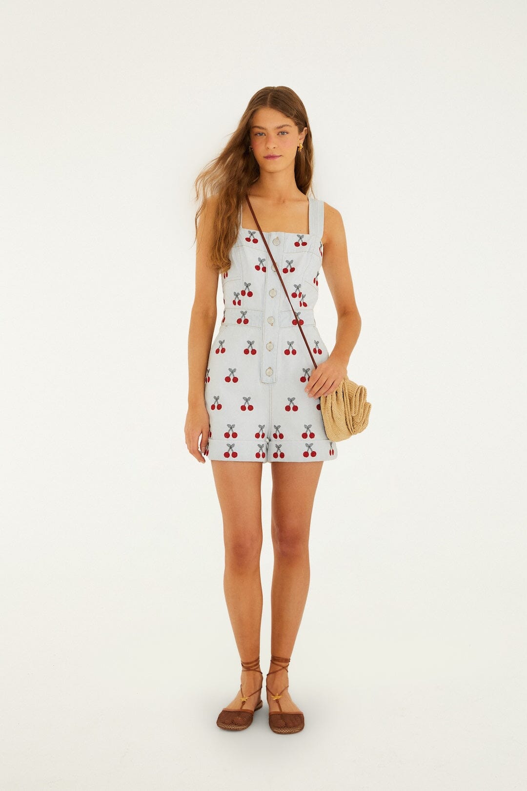 Embroidered Cherry Denim Romper | FARM Rio