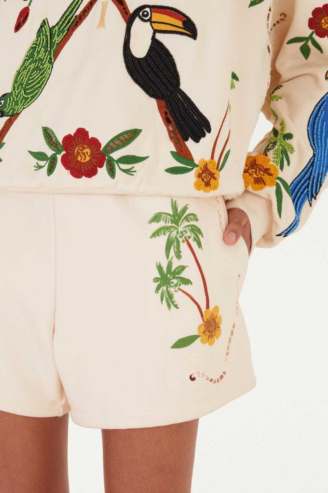 Off-White Coconut Trees Come To Rio Embroidered Shorts