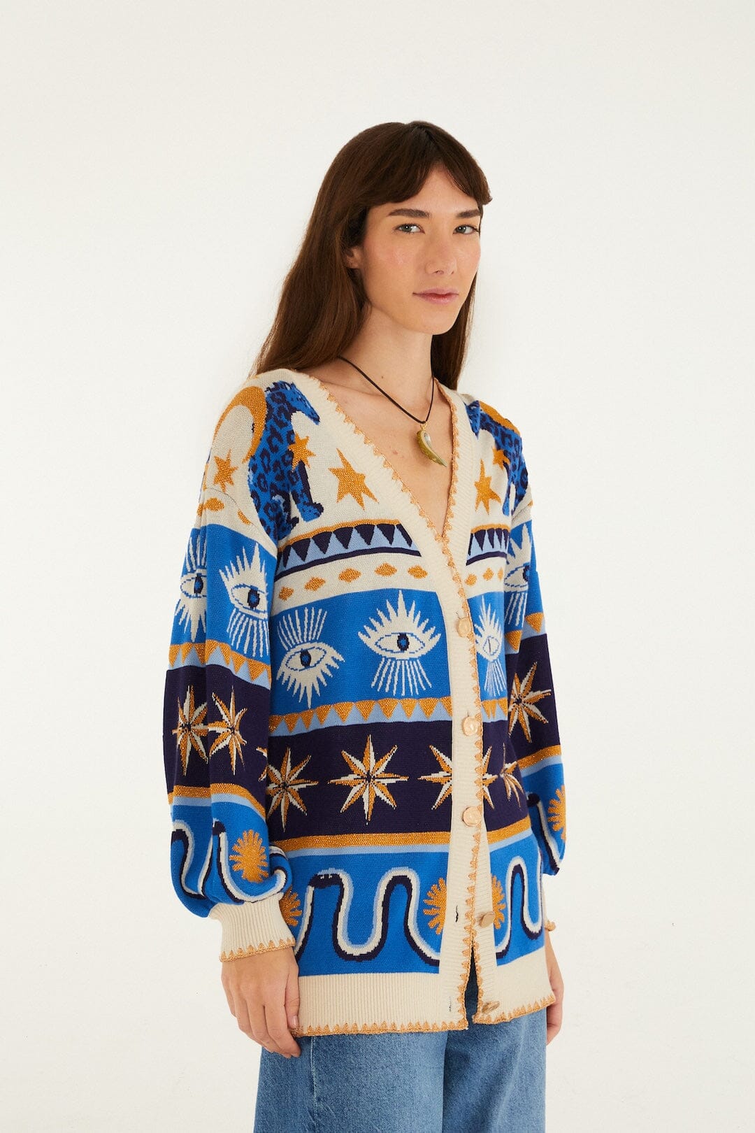 Mixed Mystical Ainika Buttoned Knit Cardigan | FARM Rio