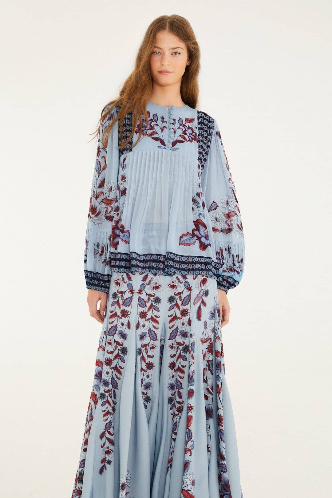 Soft Blue Marcelle Pleated Maxi Skirt