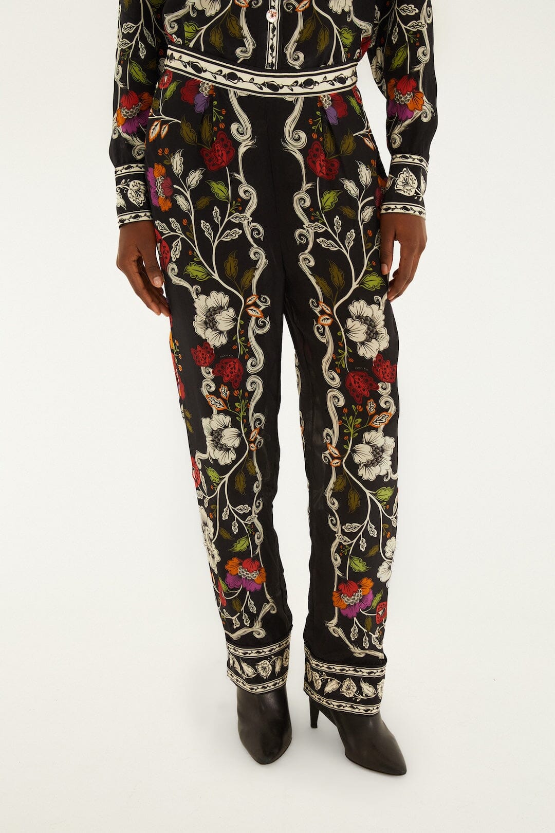Black Rococo Flowers Pants