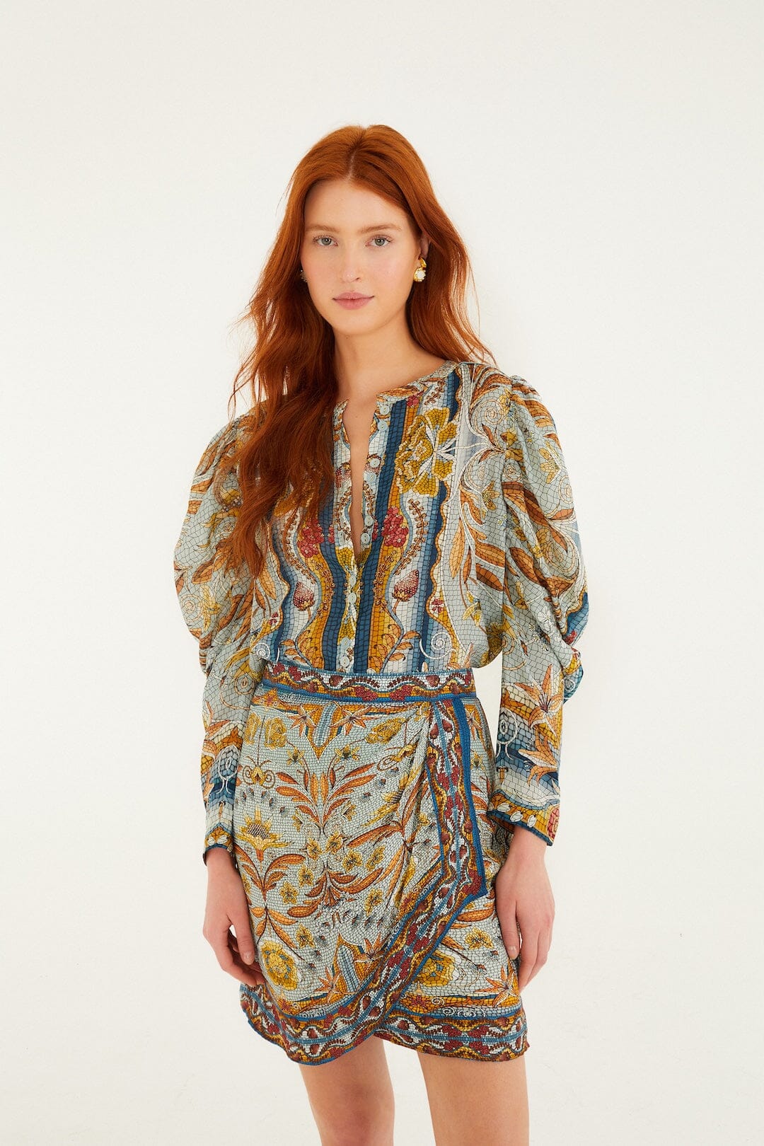 Blue Mosaic Garden Lenzing Ecovero Viscose Mini Wrap Skirt