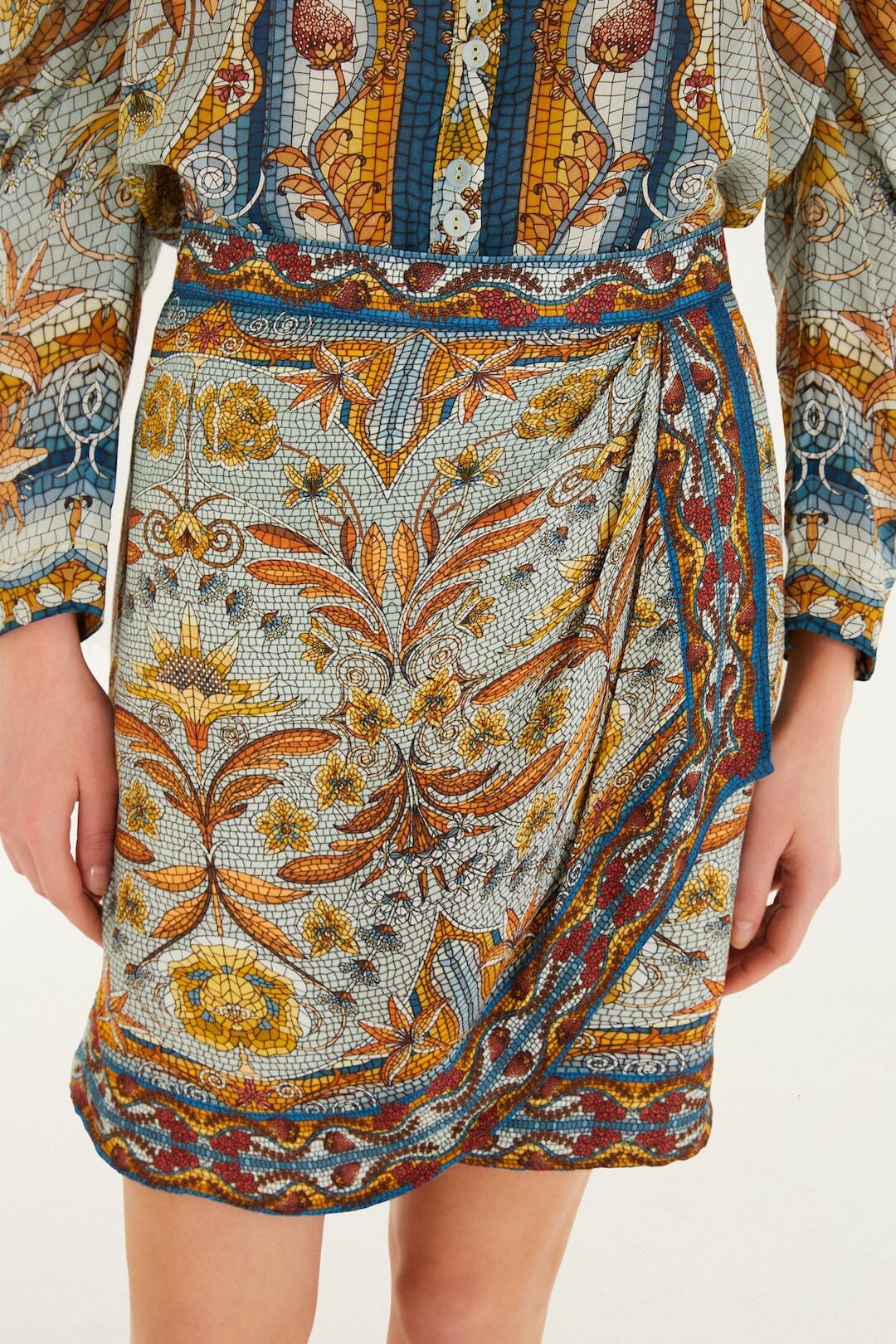 Blue Mosaic Garden Lenzing Ecovero Viscose Mini Wrap Skirt