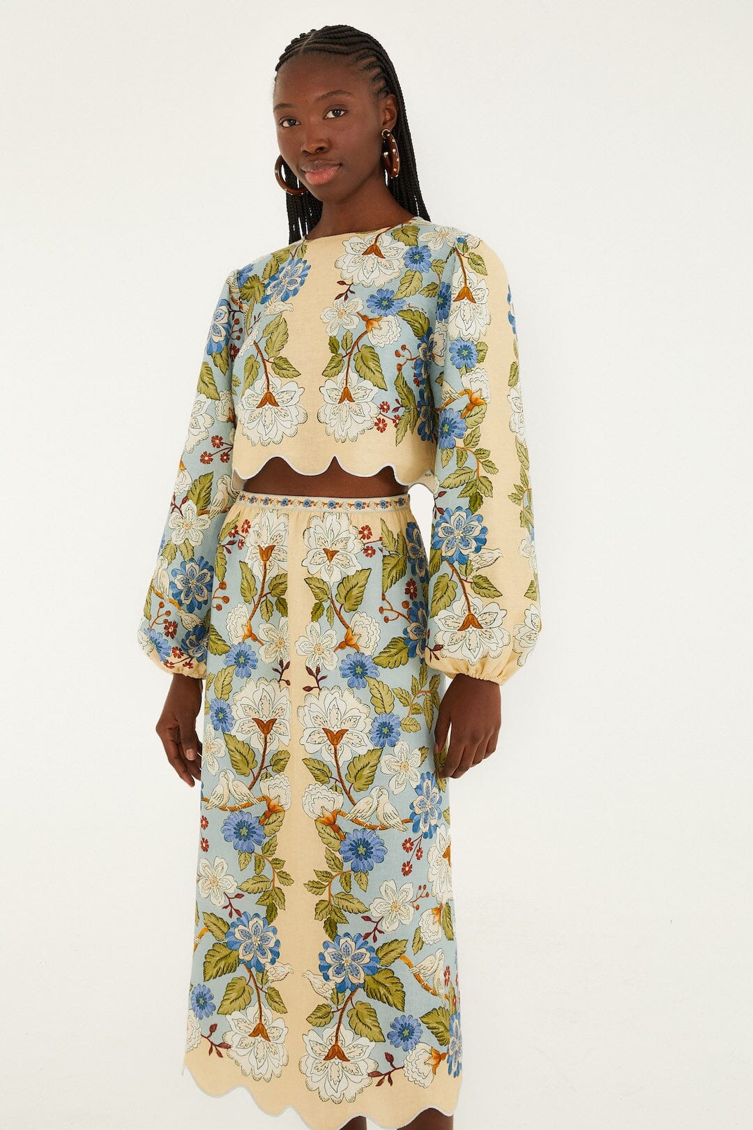 Cream Garden Scarf Euroflax™ Premium Linen Midi Skirt | FARM Rio