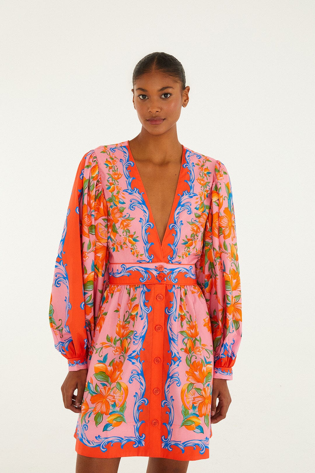 Orange Sicily Flowers Scarf Mini Dress