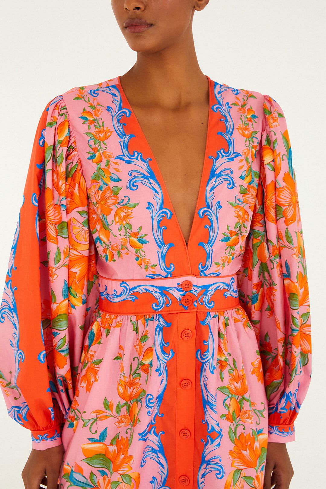 Orange Sicily Flowers Scarf Mini Dress