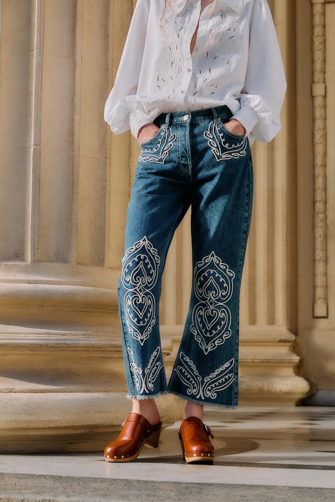 Denim Cornely Embroidered Cropped Pants