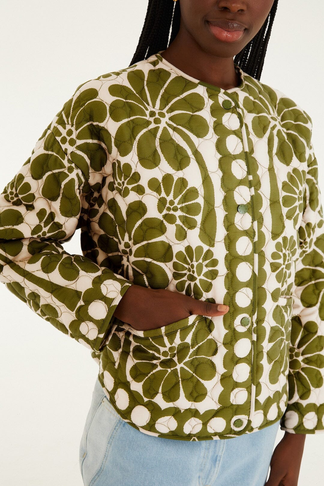 Green Palermo Pockets Quilted Jacket