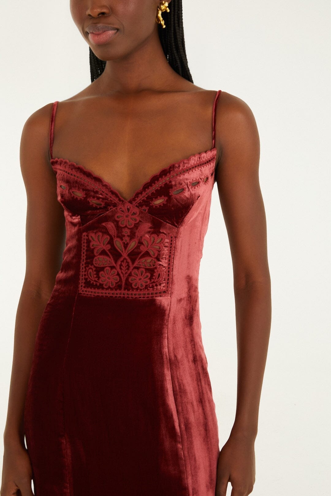 FARM Rio Burgundy Cut-Out Flowers Sleeveless Midi Dress, Burgundy / XS FARM Rio Burgundy Cut-Out Flowers Sleeveless Midi Dress, Burgundy / XS