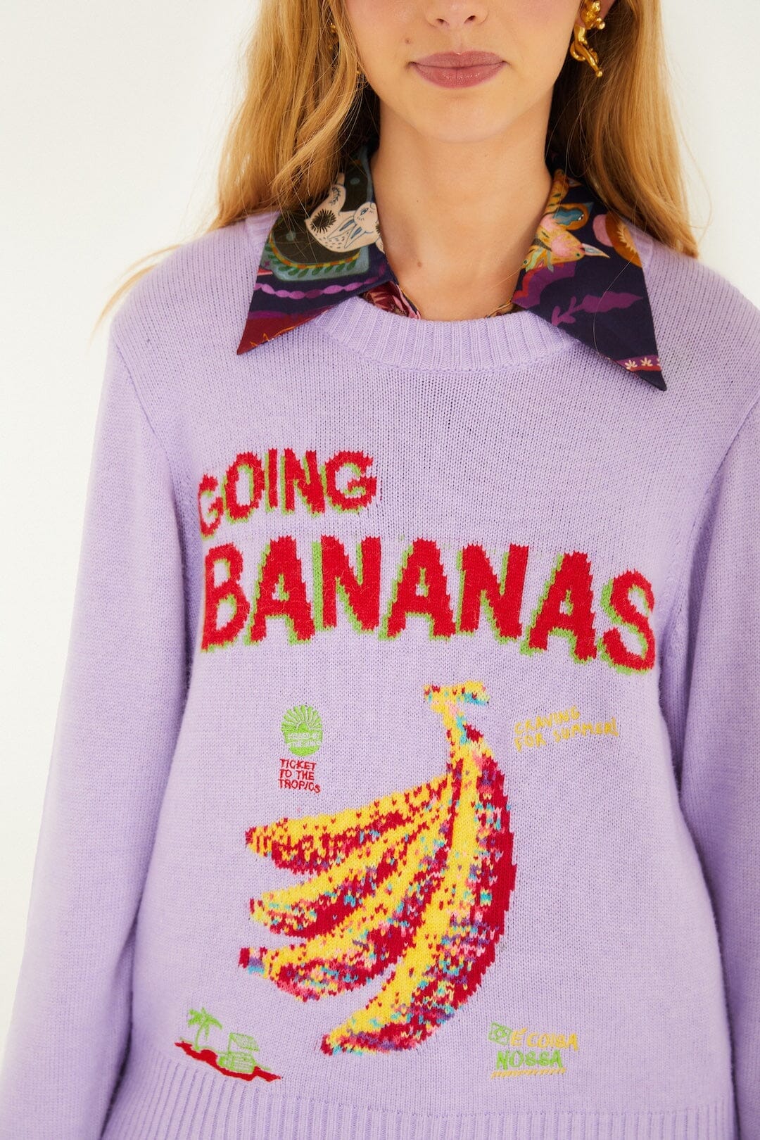 Lilac Going Bananas Knit Sweater | FARM Rio