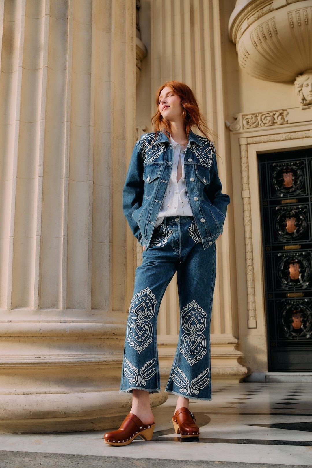 Denim Cornely Buttoned Embroidered Jacket | FARM Rio