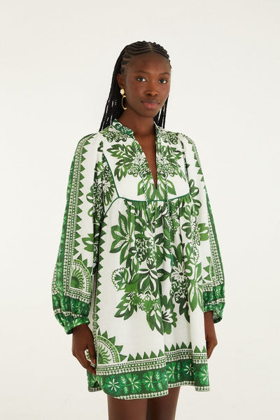 Green Flora Tapestry Lenzing™ Ecovero™ Euroflax™ Mini Dress | FARM Rio