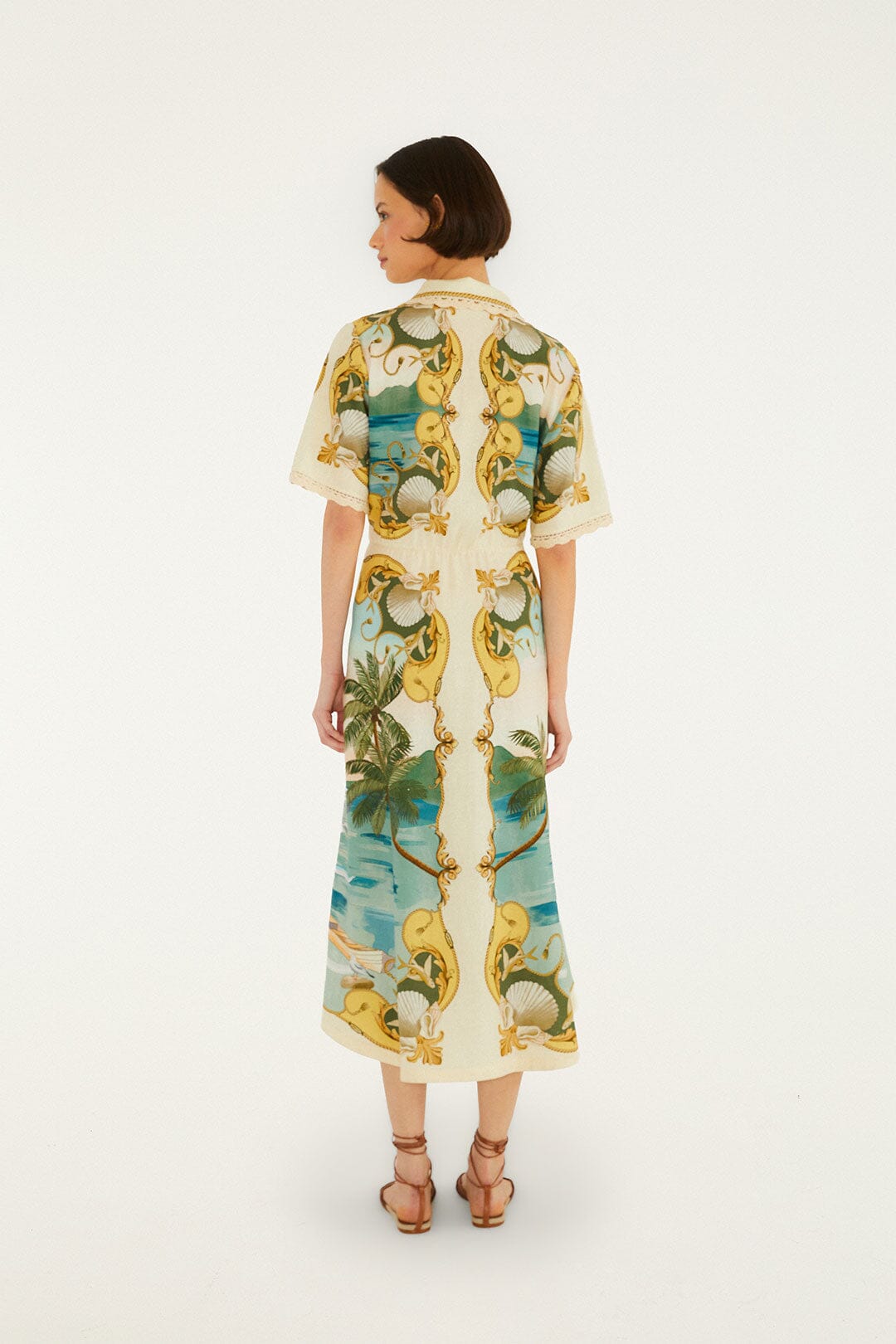 Off-White Royal Sea Collared Lenzing Ecovero Euroflax Midi Dress
