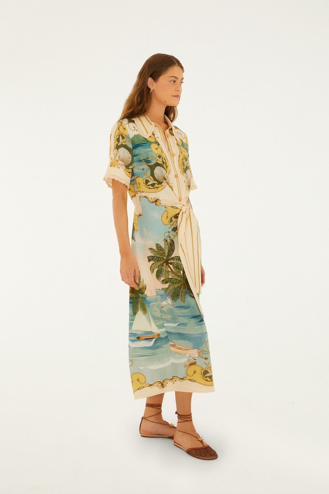 Off-White Royal Sea Collared Lenzing Ecovero Euroflax Midi Dress