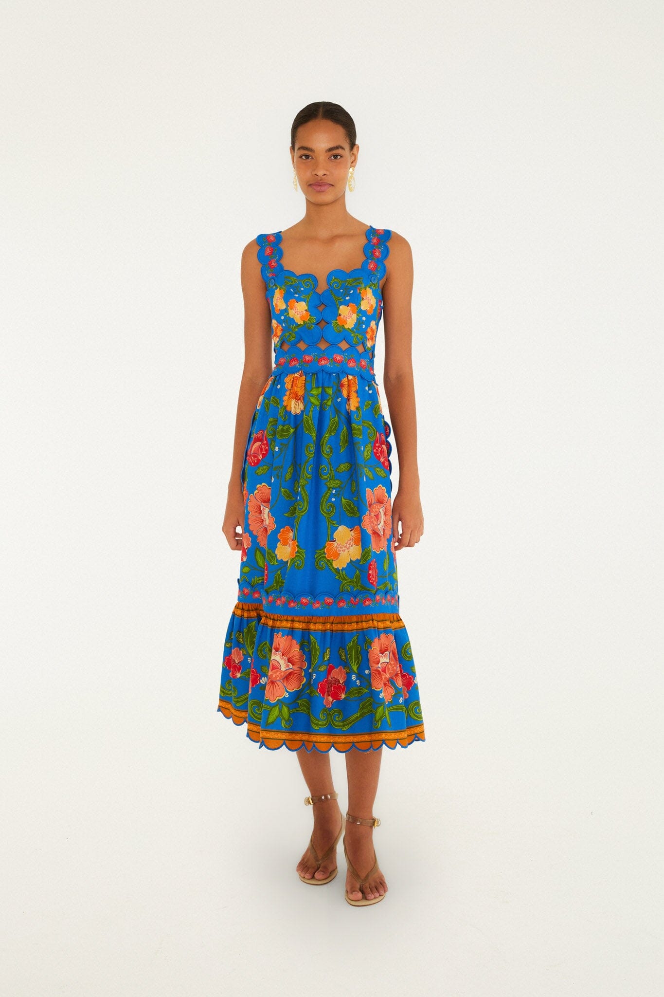 Bright Blue Rococo Flowers Lenzing Ecovero Euroflax Midi Dress