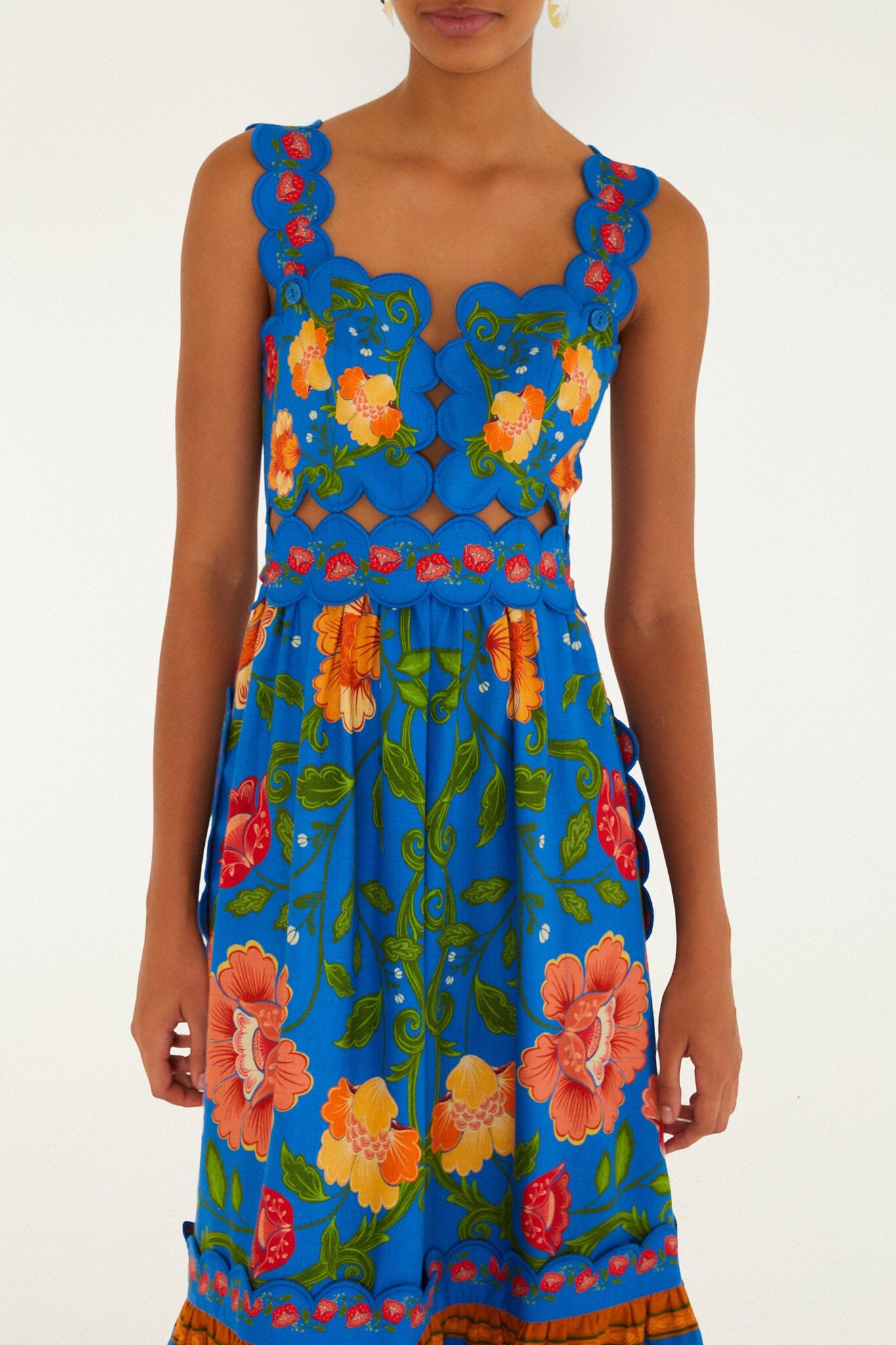 Bright Blue Rococo Flowers Lenzing Ecovero Euroflax Midi Dress