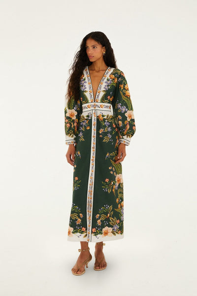 farm rio verdor maxi dress Green Nature V Neck Buttoned Maxi Dress