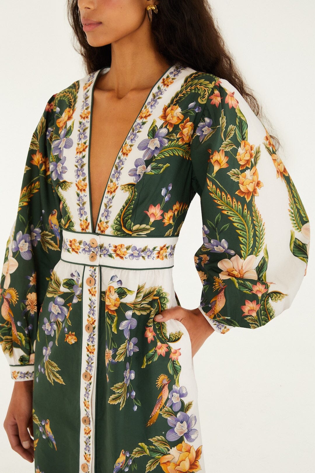 farm rio coconut grove puff sleeve v neck maxi dress Printed V-Neck Puff-Sleeve Maxi Dress