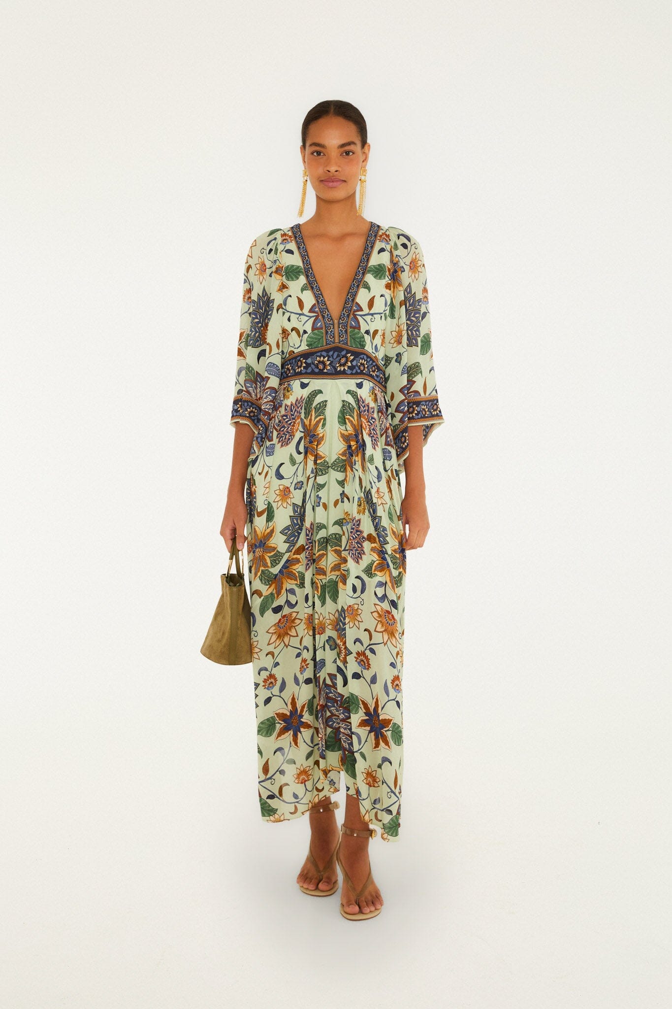 Light Green Floral Delhi Tapestry Maxi Dress