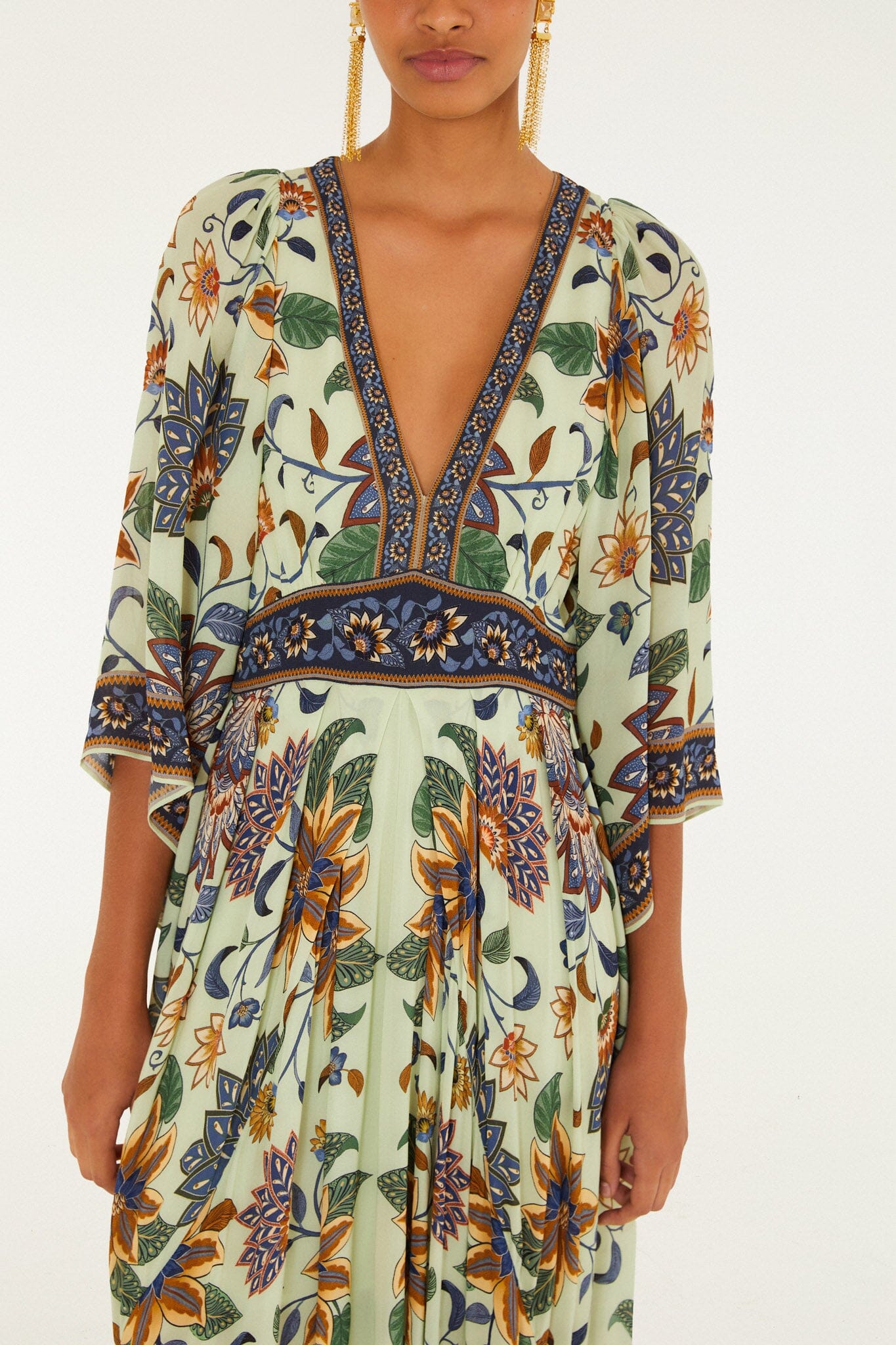 Light Green Floral Delhi Tapestry Maxi Dress