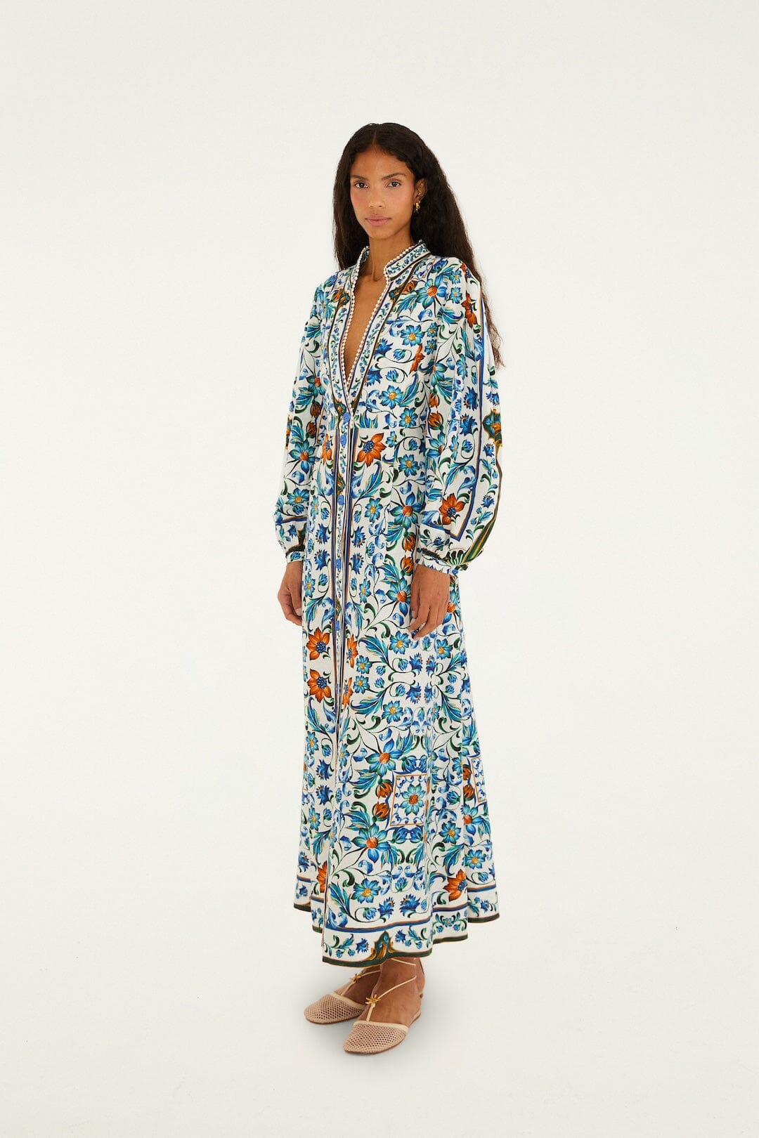 Off-White Flora Tile Lenzing™ Ecovero™ Euroflax™ Maxi Dress | FARM Rio