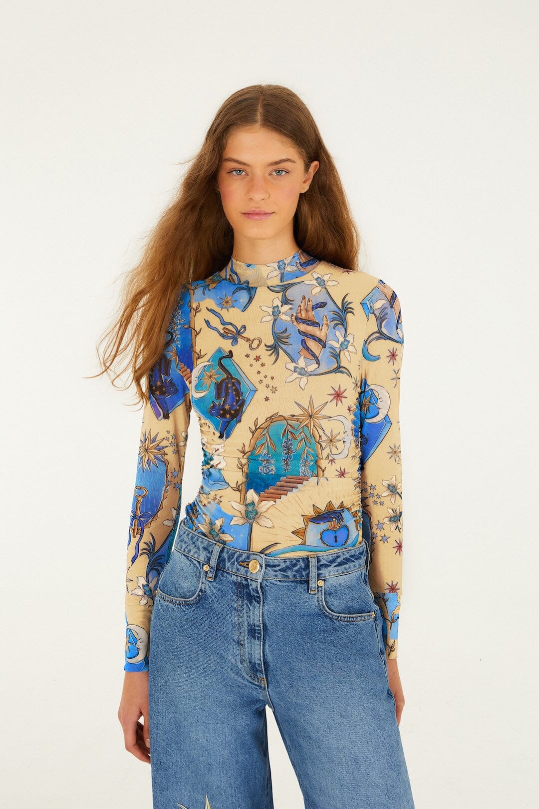 Sand Mystical Long Sleeve Tulle Blouse