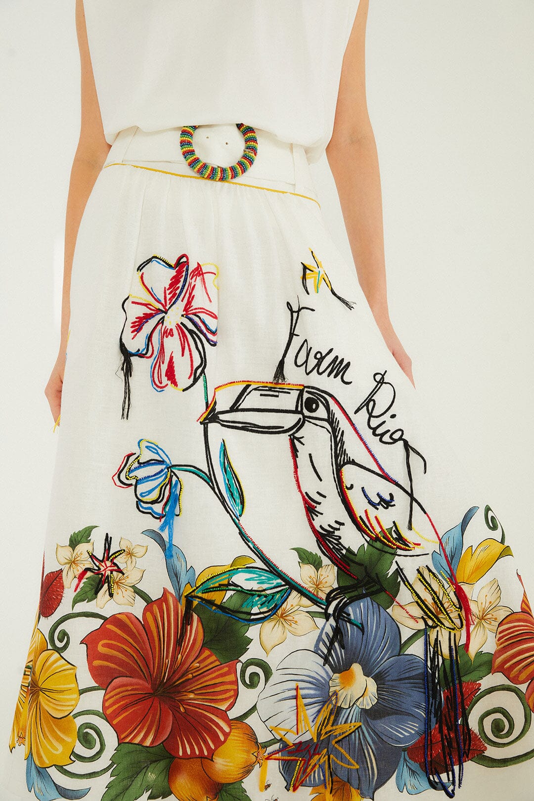Tropi Embroidered Linen Maxi Skirt - Off-White S / Off White Tropi Embroidered Linen Maxi Skirt - Off-White S / Off White