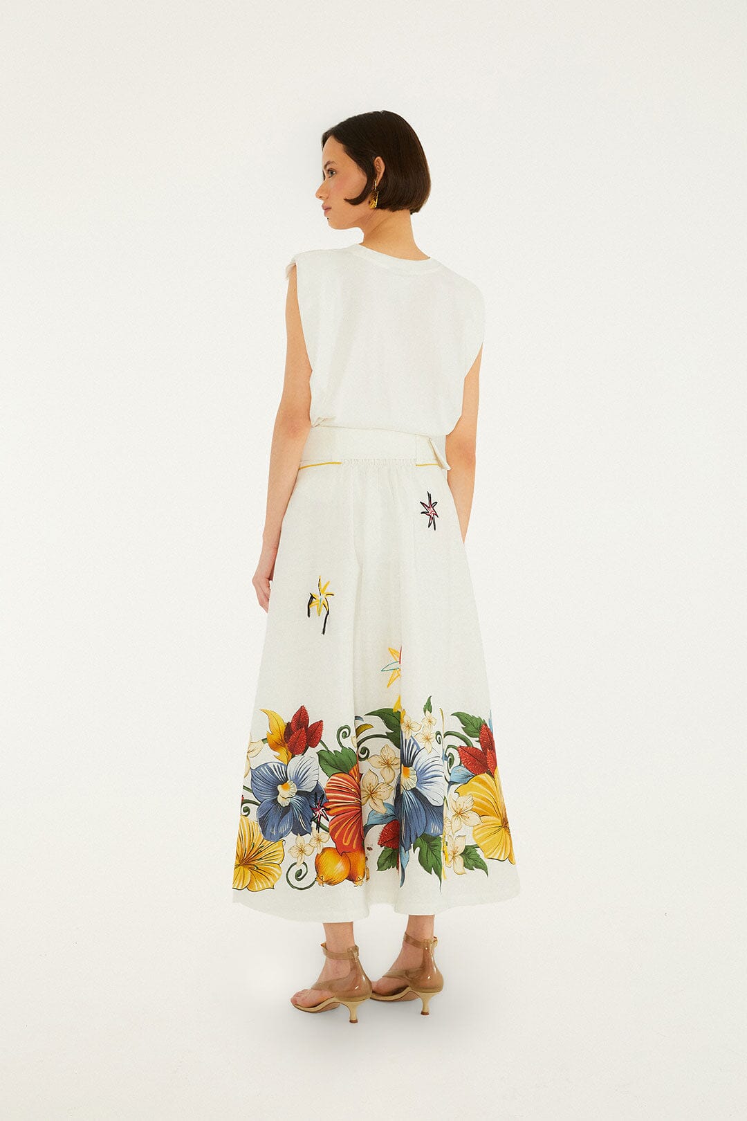 Off-White Tropi Embroidered Euroflax Premium Linen Maxi Skirt