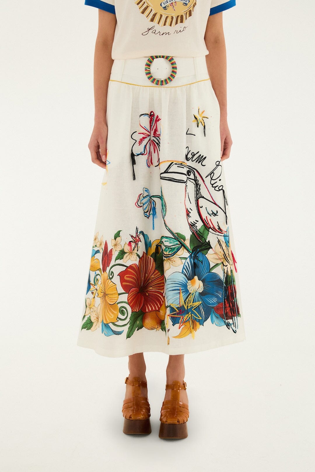 Off-White Tropi Embroidered Euroflax Premium Linen Maxi Skirt