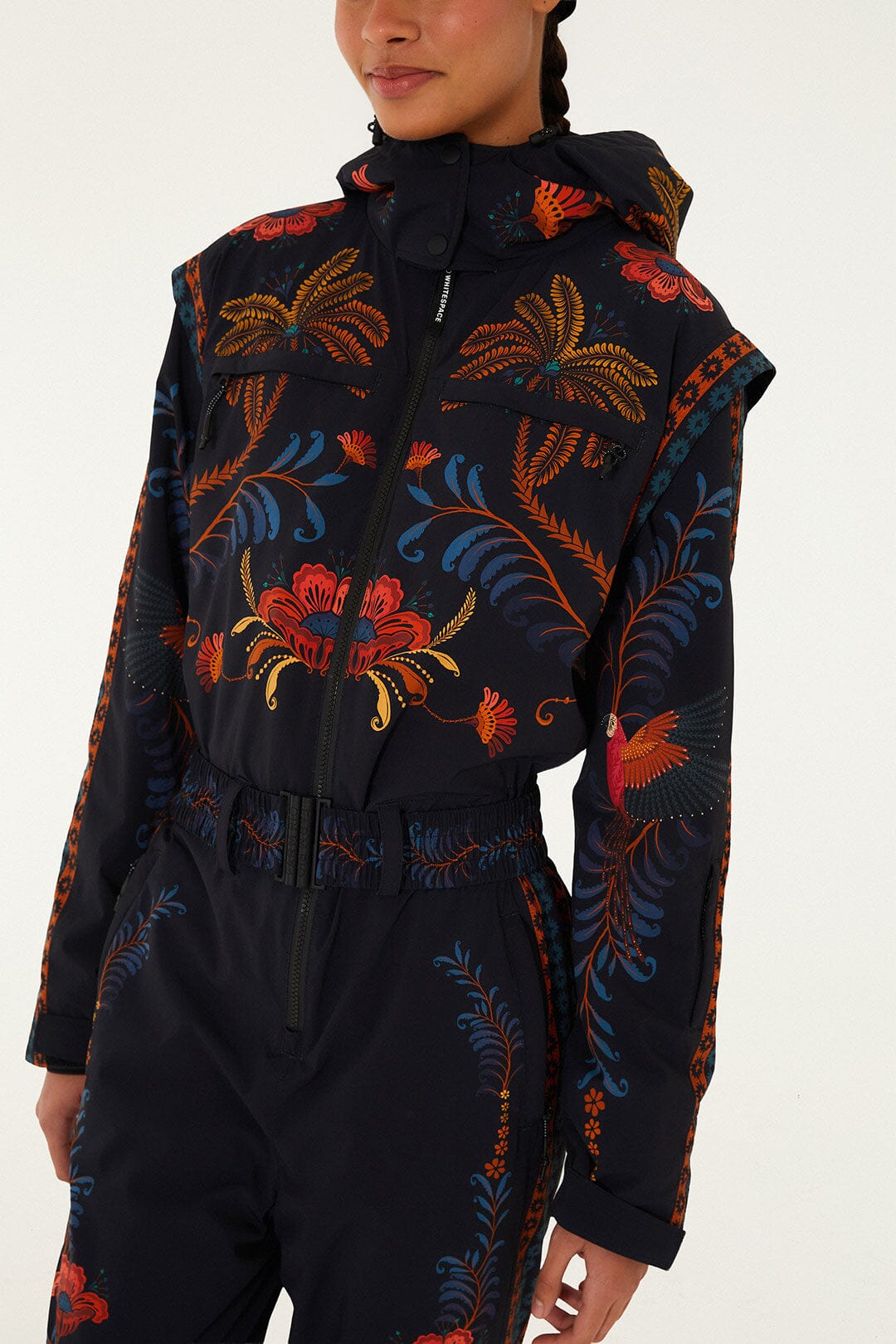 Black Macaw Hooded Belted Ski Jumpsuit