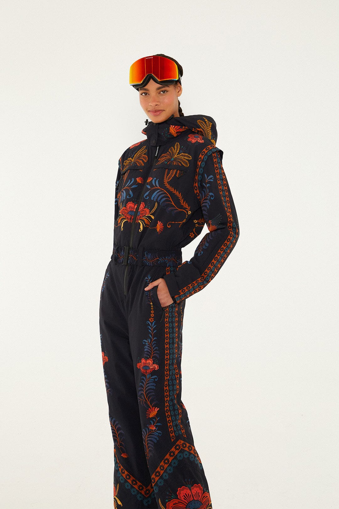 Black Macaw Hooded Belted Ski Jumpsuit